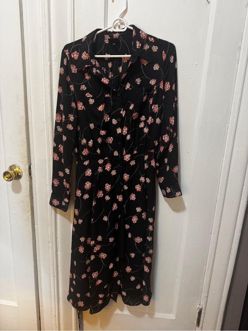 Who What Wear Black Long-Sleeve Floral Midi Dress